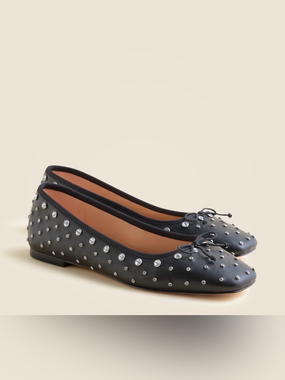 J.Crew Quinn square-toe Ballet Flats Studded  Leather in Black Silver Sz. 8 NEW